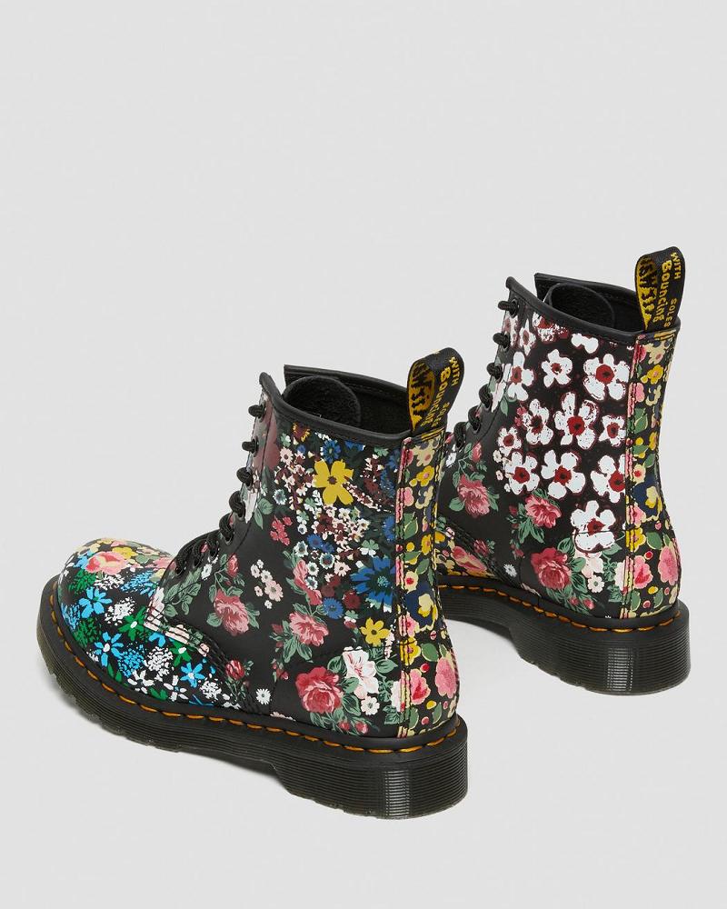 White Women's Dr Martens 1460 Pascal Floral Mash Up Leather Lace Up Boots | CA 186OKI